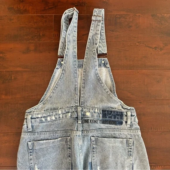 ONE TEASPOON Revolve Denim Overalls Distressed Cropped Ankle Blue Jean Size 28 - Picture 7 of 11